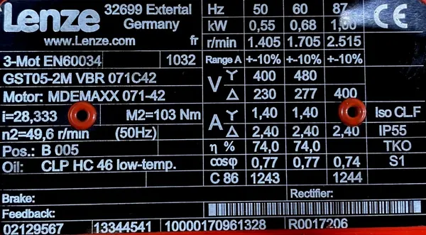 Motoreduktor / przekładnia 0,55kW 49,6obr. 3fazowy Lenze (cz) - zdjęcie 2