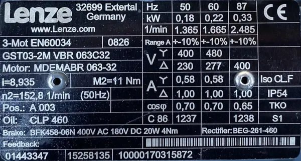 Motoreduktor / przekładnia 0,18kW 152,8obr. 3fazowy HAMULEC Lenze - zdjęcie 2