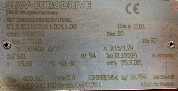 Motoreduktor / przekładnia 0,75kW 90obr. 3fazowy HAMULEC SEW - zdjęcie 2