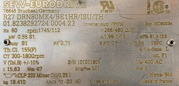 Motoreduktor / przekładnia 0,55kW 90obr. 3fazowy HAMULEC SEW - zdjęcie 2