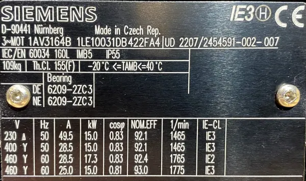Silnik elektryczny 15kW 1465obr. 3fazowy SIEMENS IE3 - zdjęcie 2