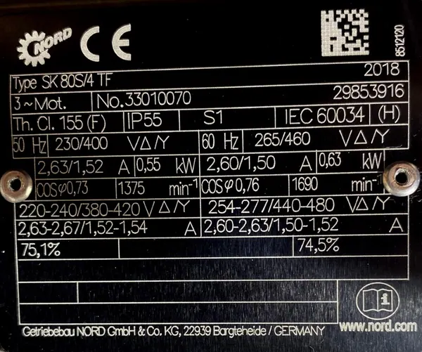 Motoreduktor / przekładnia 0,55kW 46obr. 3fazowy NORD - zdjęcie 2