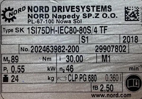 Motoreduktor / przekładnia 0,55kW 46obr. 3fazowy NORD - zdjęcie 4