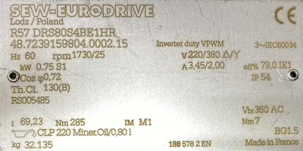 Motoreduktor / przekładnia 0,75kW 20obr. 3fazowy HAMULEC SEW - zdjęcie 2