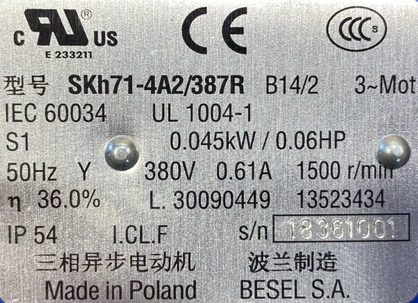 Silnik elektryczny 0,045kW 1500obr. 3fazowy BESEL - zdjęcie 2