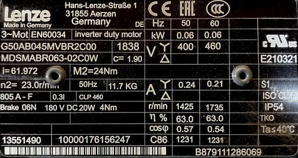 Motoreduktor / przekładnia 0,06kW 23obr. 3fazowy HAMULEC Lenze - zdjęcie 2