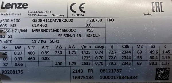 Motoreduktor / przekładnia 0,37kW 49,6obr. 3fazowy Lenze - zdjęcie 2