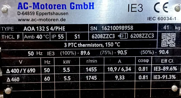 Silnik elektryczny 5,5kW 1455obr. 3fazowy IE3 B3 - zdjęcie 2