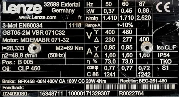 Motoreduktor / przekładnia 0,37kW 49,8obr. 3fazowy HAMULEC Lenze - zdjęcie 2