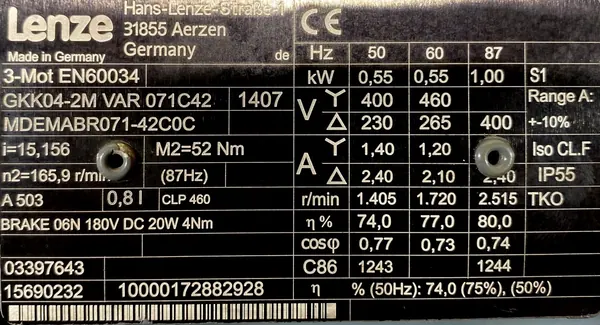 Motoreduktor / przekładnia 0,55kW 92,7obr. 3fazowy HAMULEC Lenze - zdjęcie 3