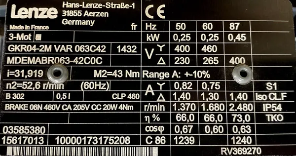 Motoreduktor / przekładnia 0,25kW 42,9obr. 3fazowy HAMULEC Lenze - zdjęcie 2