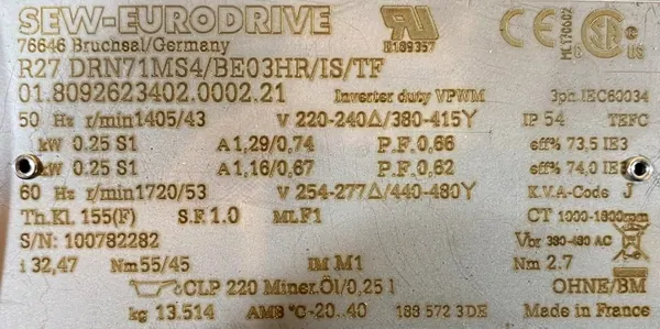 Motoreduktor / przekładnia 0,25kW 43obr. 3fazowy HAMULEC SEW - zdjęcie 2