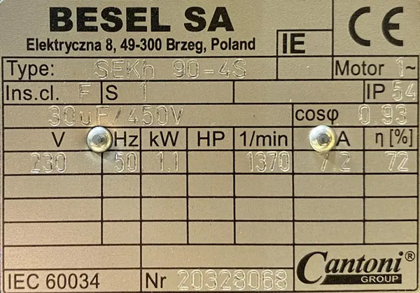 Silnik elektryczny 1,1kW 1370obr. 1fazowy 230V BESEL B5 - zdjęcie 2