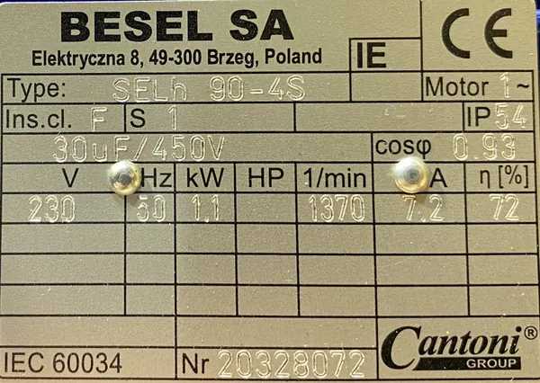Silnik elektryczny 1,1kW 1370obr. 1fazowy 230V BESEL B35 - zdjęcie 2