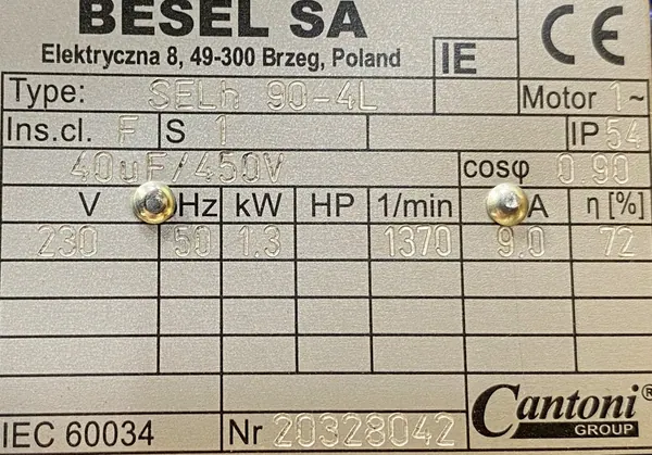 Silnik elektryczny 1,3kW 1370obr. 1fazowy 230V BESEL B35 - zdjęcie 2