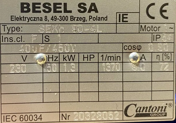 Silnik elektryczny 1,3kW 1370obr. 1fazowy 230V BESEL B5 - zdjęcie 2