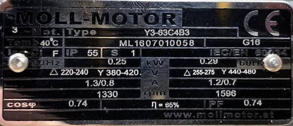 Silnik elektryczny 0,25kW 1330obr. 3fazowy - zdjęcie 2