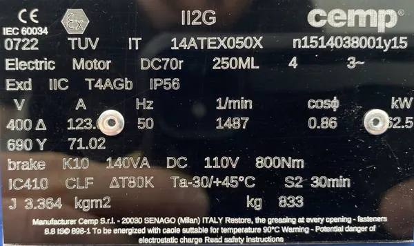 Silnik elektryczny 62,5kW 1487obr. 3fazowy Ex HAMULEC - zdjęcie 2