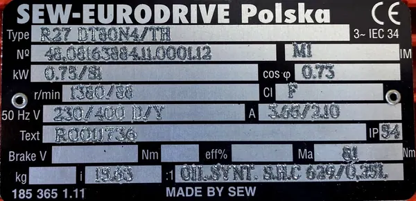 Motoreduktor / przekładnia 0,75kW 88obr. 3fazowy SEW - zdjęcie 2
