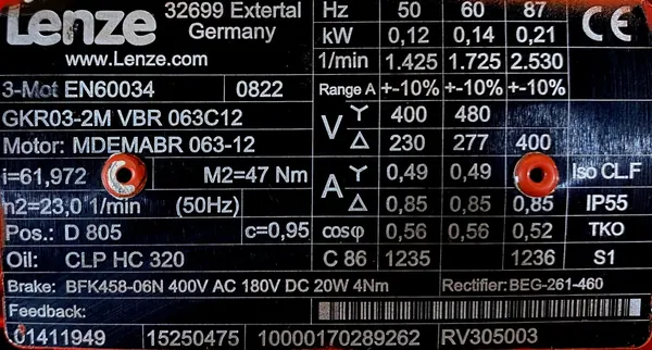 Motoreduktor / przekładnia 0,12kW 23obr. 3fazowy HAMULEC Lenze (wał) - zdjęcie 2