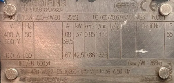Silnik elektryczny 37kW 1475obr.  3fazowy SIEMENS - zdjęcie 2