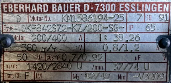 Motoreduktor / przekładnia 0,2/0,4kW 37/74obr. 3fazowy HAMULEC BAUER - zdjęcie 2