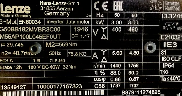 Motoreduktor / przekładnia 3kW 48,7obr. HAMULEC Lenze - zdjęcie 2