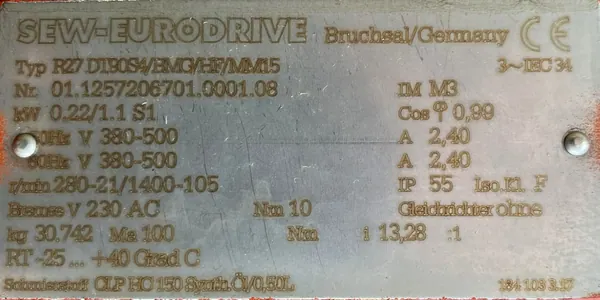 Motoreduktor / przekładnia 0,22-1,1kW 21-105obr. 3fazowy HAMULEC SEW - zdjęcie 2