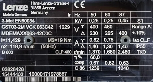 Motoreduktor / przekładnia 0,25kW 119,9obr. 3fazowy Lenze - zdjęcie 2