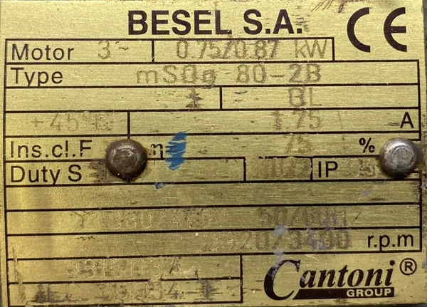Silnik elektryczny mSOG 80-2B 0,75kW 2820obr. 3fazowy BESEL - zdjęcie 2