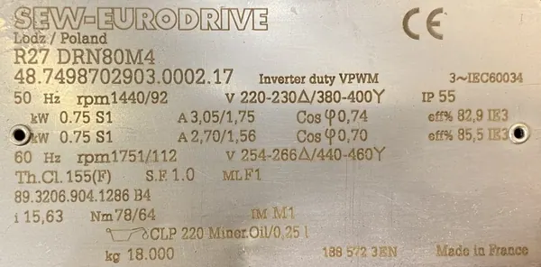Motoreduktor / przekładnia 0,75kW 92obr. 3fazowy SEW - zdjęcie 2