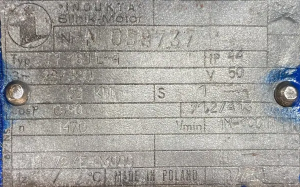 Silnik elektryczny 22kW 1470obr. 3fazowy INDUKTA B3 - zdjęcie 2