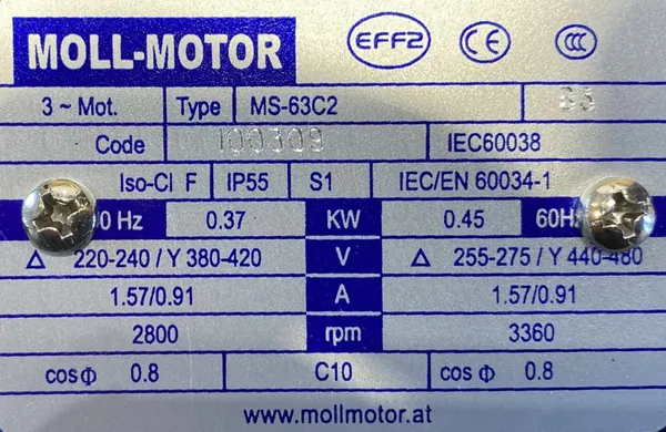 Silnik elektryczny 0,37kW 2800obr. 3fazowy 63B3 - zdjęcie 2