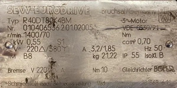 Motoreduktor / przekładnia 0,55kW 70obr. 3fazowy HAMULEC SEW (pr) - zdjęcie 2
