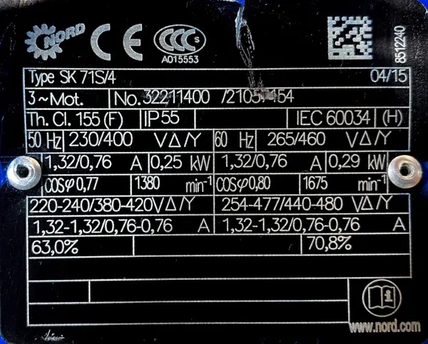 Motoreduktor / przekładnia 0,25kW 42obr. 3fazowy NORD - zdjęcie 3