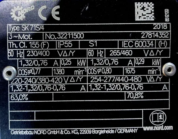 Motoreduktor / przekładnia 0,25kW 15obr. 3fazowy NORD - zdjęcie 2