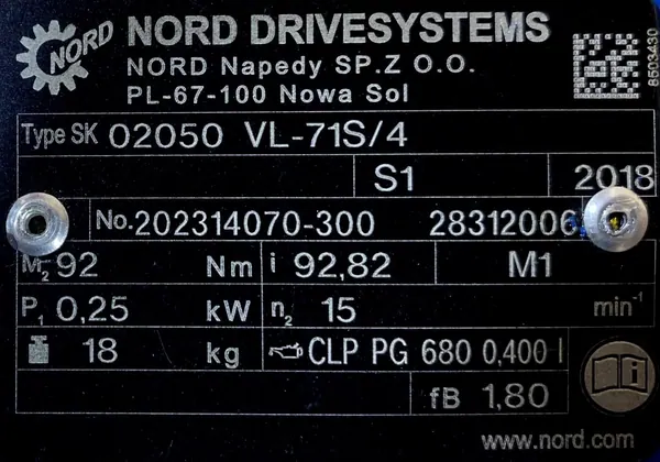 Motoreduktor / przekładnia 0,25kW 15obr. 3fazowy NORD - zdjęcie 3