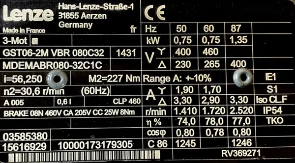 Motoreduktor / przekładnia 0,75kW 25obr. 3fazowy HAMULEC Lenze - zdjęcie 2