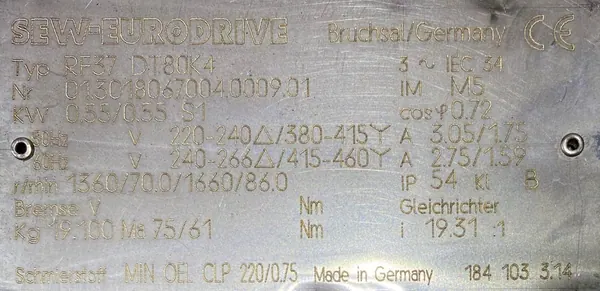 Motoreduktor / przekładnia 0,55kW 70obr. 3fazowy SEW (koł) - zdjęcie 2