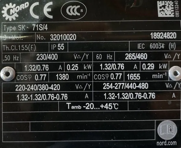 Motoreduktor / przekładnia 0,25kW 35obr. 3fazowy NORD - zdjęcie 2