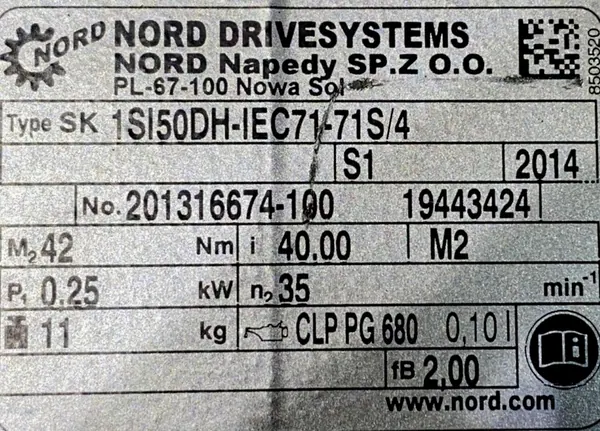 Motoreduktor / przekładnia 0,25kW 35obr. 3fazowy NORD - zdjęcie 4