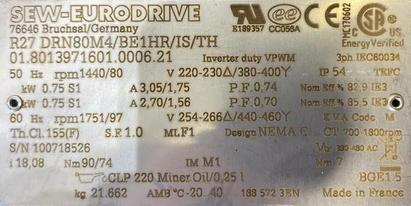 Motoreduktor / przekładnia 0,75kW 80obr. 3fazowy HAMULEC SEW - zdjęcie 2