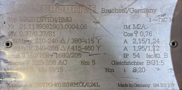 Motoreduktor / przekładnia 0,37kW 168obr. 3fazowy HAMULEC SEW - zdjęcie 2