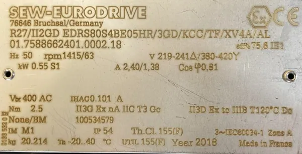 Motoreduktor / przekładnia 0,55kW 63obr. 3fazowy HAMULEC SEW - zdjęcie 2