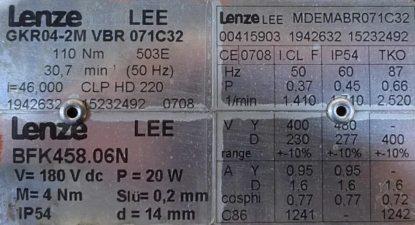 Motoreduktor / przekładnia 0,37kW 30,7obr. 3fazowy HAMULEC Lenze - zdjęcie 2