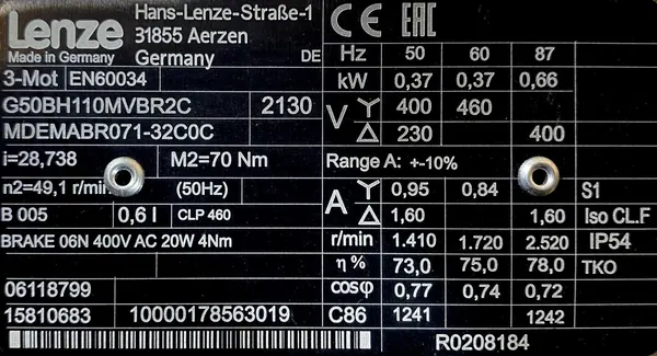 Motoreduktor / przekładnia 0,37kW 49,1obr. 3fazowy HAMULEC Lenze - zdjęcie 2