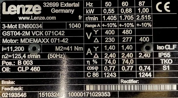 Motoreduktor / przekładnia 0,55kW 125,4obr. 3fazowy Lenze - zdjęcie 2