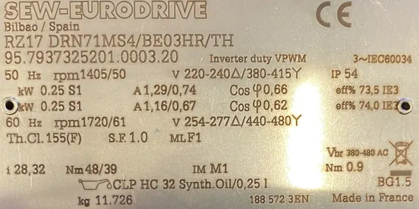 Motoreduktor / przekładnia 0,25kW 50obr. 3fazowy HAMULEC SEW - zdjęcie 2