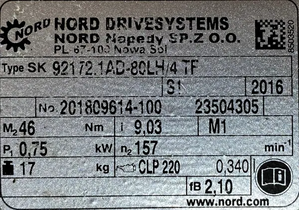 Motoreduktor / przekładnia 0,75kW 157obr. 3fazowy NORD - zdjęcie 3