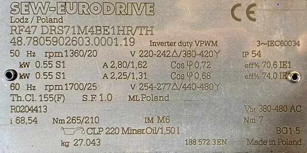 Motoreduktor / przekładnia 0,55kW 20obr. 3fazowy HAMULEC SEW - zdjęcie 2